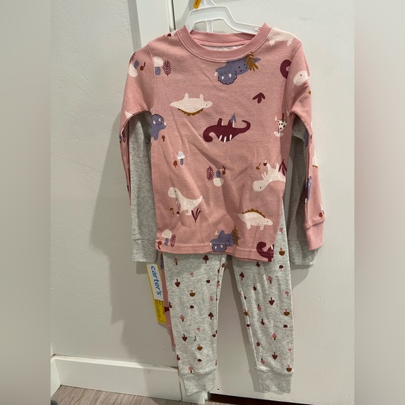 NWT Carter's Pink and Gray Dinosaur Pajama 4 Piece Set Size 3T - Picture 2 of 8